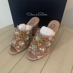 Oscar de la Renta Silk Crystal Embellished Heels